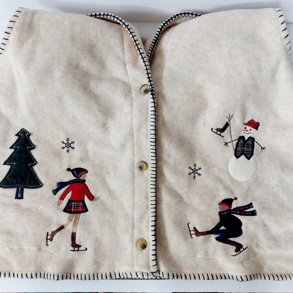 Cream Fleece Ice Skating Christmas Vest 3X Capacity Holiday Olympics Minnesota - Picture 3 of 6
